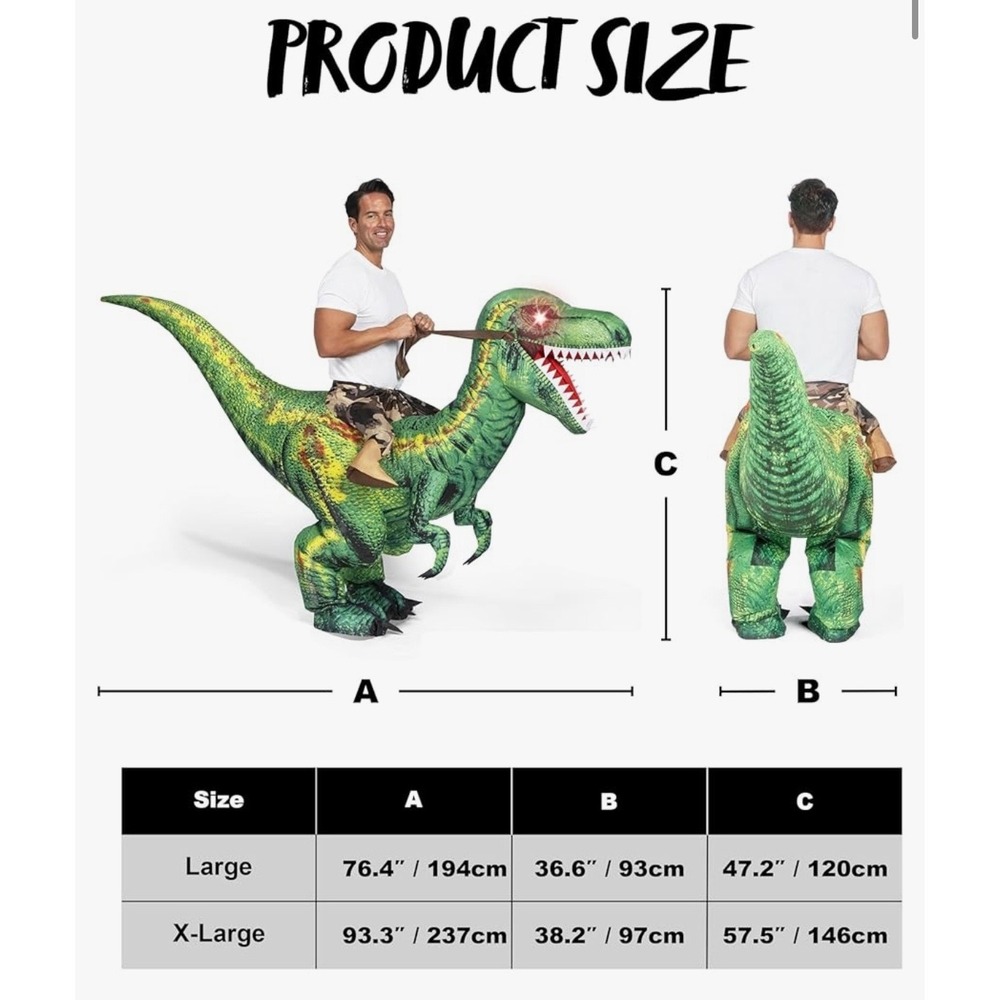 NEW Spooktacular Creations Inflatable Ride A Raptor Costume Adult One Size - Picture 6 of 7